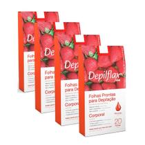 Kit c/ 80 Folhas Prontas Depilação Corporal Depilflax Morango 4cx c/ 20un