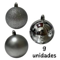 Kit C/9 Bolas De Natal Lisa / fosca / glitter De 6cm - PRATA - BOLA NATAL