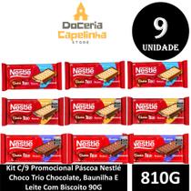 Kit C/9 Promocional Páscoa Nestlé Choco Trio Chocolate, Baunilha E Leite Com Biscoito 90G