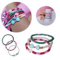 Kit c/ até 12 pulseira infantil com miçangas, entremeios e falsa pérolas de 4mm