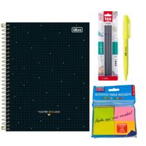 kit c/ Caderno 1m+1 Marca-Texto+3 Canetas e 1 Nota Adesiva - SUMANTRA