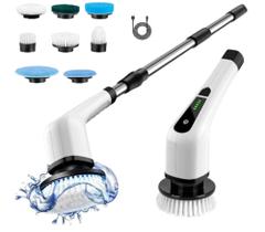 Kit c/ Esfregão Escova Mop Elétrico Recarregável Giratório Limpeza Multiuso 7 em1