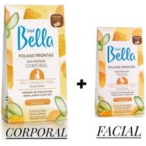 Kit C/ Folhas Prontas Depilatórias Facial 16un + Corporal Com Mel E Aloe Vera 16 Un - Depil Bella