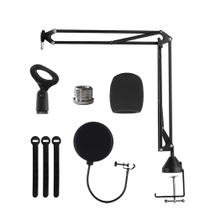 Kit c/ Haste/Pedestal Articulado p/ Microfone Condensador AKG,Pop Filter,Espuma,Fitas,Preto