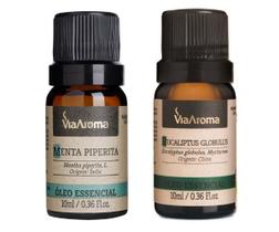 Kit c/ Óleo Essencial de Menta Piperita e Eucaliptus Globulos 10 ml Via Aroma Kit c/ Óleo Essencial de Menta Piperita e Eucaliptus Globulos 10 ml Via Aroma