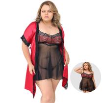 Kit C/ Robe De Cetim E Camisola De Tule Com Amarração Atrás