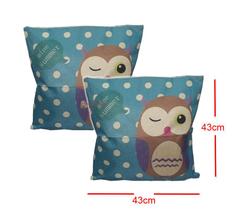 Kit c2 Capa Almofadas Decorativa Estampada C zíper Coruja