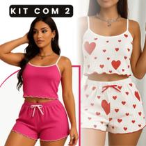 Kit c2 Conjuntinho Baby Dool Feminino Canelado de Poléster - Pijama Baby doll Tendencia Verão Blogu