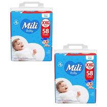 Kit C2 Fralda Baby Giga XXG 58 unidades - Mili