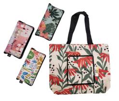 Kit c3 Bolsas Dobrável Floral Sacola Impermeável Carteira