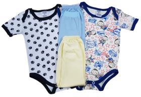 Kit C4 Peças Body mijão Roupa Bebê Estampada 4 Peças Algodão