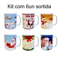 Kit c6 Canecas Natal 350ml Lembrança Presente Papai Noel