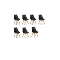 Kit C7 Cadeira Leda Preta Charles Eames Wood Com Almofada