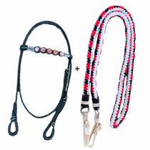 Kit Cabeçada com Aplique + Rédea de Lã Trançada Direto da Fábrica