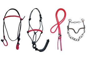 Kit Cabeçada E Cabresto 7 Nós Trançado E Rédea + Freio Inox