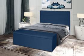 Kit Cabeceira 120Cm p/ Cama Box Solteiro + Baú 120Cm Calçadeira Estofada Helena Suede Azul Marinho