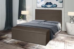 Kit Cabeceira 138Cm p/ Cama Box Casal + Baú 138Cm Calçadeira Estofada Helena Suede Cappuccino