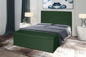 Kit Cabeceira 138Cm p/ Cama Box Casal + Baú 138Cm Calçadeira Estofada Helena Suede Verde Militar