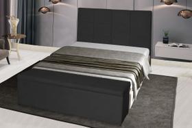 Kit Cabeceira 138Cm p/ Cama Box Casal + Baú 138Cm Calçadeira Estofada Raissa Suede Preto