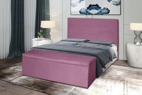 Kit Cabeceira 158Cm p/ Cama Box Queen + Baú 158Cm Calçadeira Estofada Helena Suede Rosa