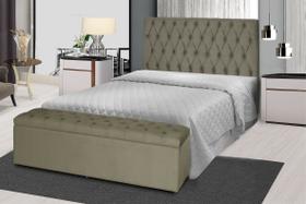 Kit Cabeceira 158Cm p/ Cama Box Queen + Baú 158Cm Calçadeira Estofada Jade Suede Bege