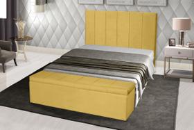 Kit Cabeceira 158Cm p/ Cama Box Queen + Baú 158Cm Calçadeira Estofada Vitória Suede Amarelo