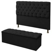 Kit Cabeceira Alice+ Calçadeira Itália King 195 CM Suede Preto - D A Decor