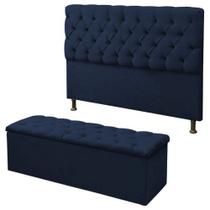 Kit Cabeceira Alice+ Calçadeira Itália Queen 160 CM Suede Azul Marinho - D A Decor