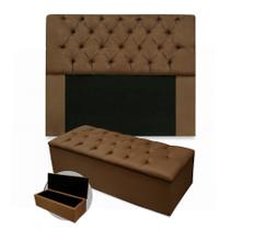 Kit cabeceira anjos queen mais calçadeira 160cm suede marrom