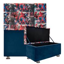 Kit Cabeceira + Baú Recamier para Quarto de Criança Joy 90 cm Spider Man Azul SOFA STORE