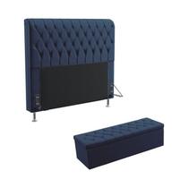 Kit Cabeceira Bellatrix 195 Para Cama King e Calçadeira Sagitarius Sued Azul Marinho Aradecor Kit Cabeceira Bellatrix 195 Para Cama King e Calçadeira Sagitarius Sued Azul Marinho Aradecor