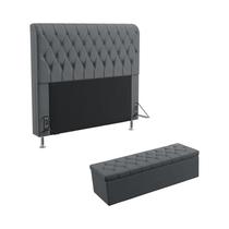 Kit Cabeceira Bellatrix 195 Para Cama King e Calçadeira Sagitarius Sued Cinza Aradecor Kit Cabeceira Bellatrix 195 Para Cama King e Calçadeira Sagitarius Sued Cinza Aradecor