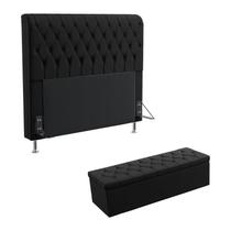 Kit Cabeceira Bellatrix 195 Para Cama King e Calçadeira Sagitarius Sued Preto Aradecor