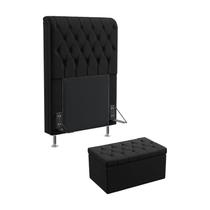 Kit Cabeceira Bellatrix 90 Para Cama de Solteiro e Calçadeira Sagitarius Couro Preto Aradecor Kit Cabeceira Bellatrix 90 Para Cama de Solteiro e Calçadeira Sagitarius Couro Preto Aradecor