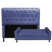 Kit Cabeceira Brenda com Recamier Felix 1,00 cm Solteiro Baú Quarto Sala material sintético Azul Marinho - Damaffe Móveis