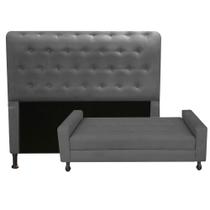Kit Cabeceira Brenda com Recamier Felix 1,00 cm Solteiro Baú Quarto Sala Suede Cinza - Damaffe Móveis