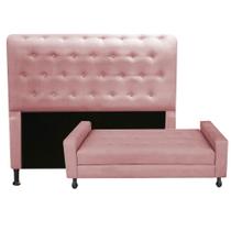 Kit Cabeceira Brenda com Recamier Felix 1,00 cm Solteiro Baú Quarto Sala Suede Rose - Damaffe Móveis