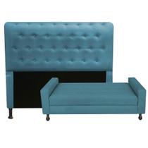 Kit Cabeceira Brenda com Recamier Felix 1,40 cm Casal Baú Quarto Sala material sintético Azul Turquesa - Damaffe Móveis Kit Cabeceira Brenda com Recamier Felix 1,40 cm Casal Baú Quarto Sala material sintético Azul Turquesa - Damaffe Móveis