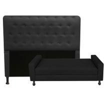 Kit Cabeceira Brenda com Recamier Felix 1,40 cm Casal Baú Quarto Sala Suede Preto - Damaffe Móveis