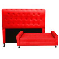 Kit Cabeceira Brenda com Recamier Felix 1,60 cm Queen Size Baú Quarto Sala material sintético Vermelho - Damaffe Móveis