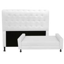 Kit Cabeceira Brenda com Recamier Felix 1,60 cm Queen Size Baú Quarto Sala Suede Branco - Damaffe Móveis