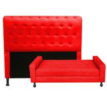 Kit Cabeceira Brenda com Recamier Felix 90cm Solteiro Baú Quarto Sala Suede Vermelho - Damaffe Móveis