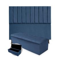 Kit Cabeceira + Calçadeira Baú Cancun Casal 140cm Suede - Renascer Decor