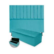 Kit Cabeceira + Calçadeira Baú Cancun Solteiro 90cm Suede - Renascer Decor