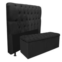 Kit Cabeceira + Calçadeira Baú Capitonê Livia 160cm Queen Size Para Cama Box material sintético Preto - Gat Magazine