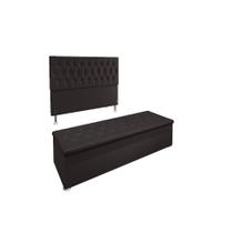 Kit Cabeceira Calçadeira Baú Casal 140Cm Madrid Suede Marrom