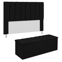 Kit Cabeceira + Calçadeira Baú Casal 140cm Suede Preto Kit Cabeceira + Calçadeira Baú Casal 140cm Suede Preto