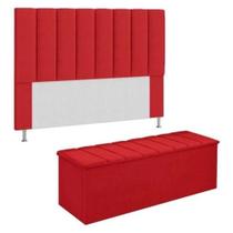 Kit Cabeceira + Calçadeira Baú Casal 140cm Suede Vermelho Kit Cabeceira + Calçadeira Baú Casal 140cm Suede Vermelho