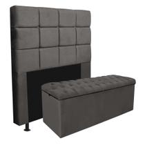Kit Cabeceira + Calçadeira Baú Espanha 100cm Solteiro Para Cama Box material sintético Cinza - Gat Magazine