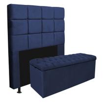 Kit Cabeceira + Calçadeira Baú Espanha 100cm Solteiro Para Cama Box Suede Azul Marinho - Gat Magazine